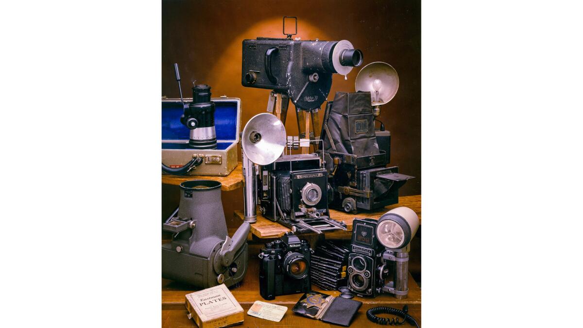 April 13, 1987: Studio photo of old Los Angeles Times photography equipment.