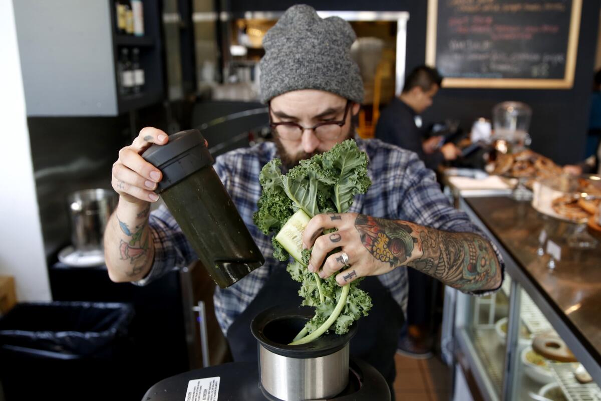 Green juice prepared by chef Nick Erven, at Erven restaurant in Santa Monica.