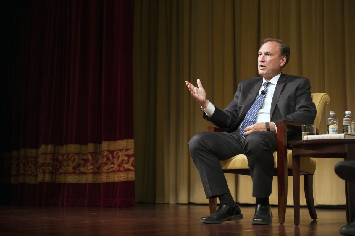 U.S. Supreme Court Associate Justice Samuel Alito gestures while participating in Conversation on the Constitution, an ongoing discussion series at the National Archives in Washington, D.C., on Oct. 29.