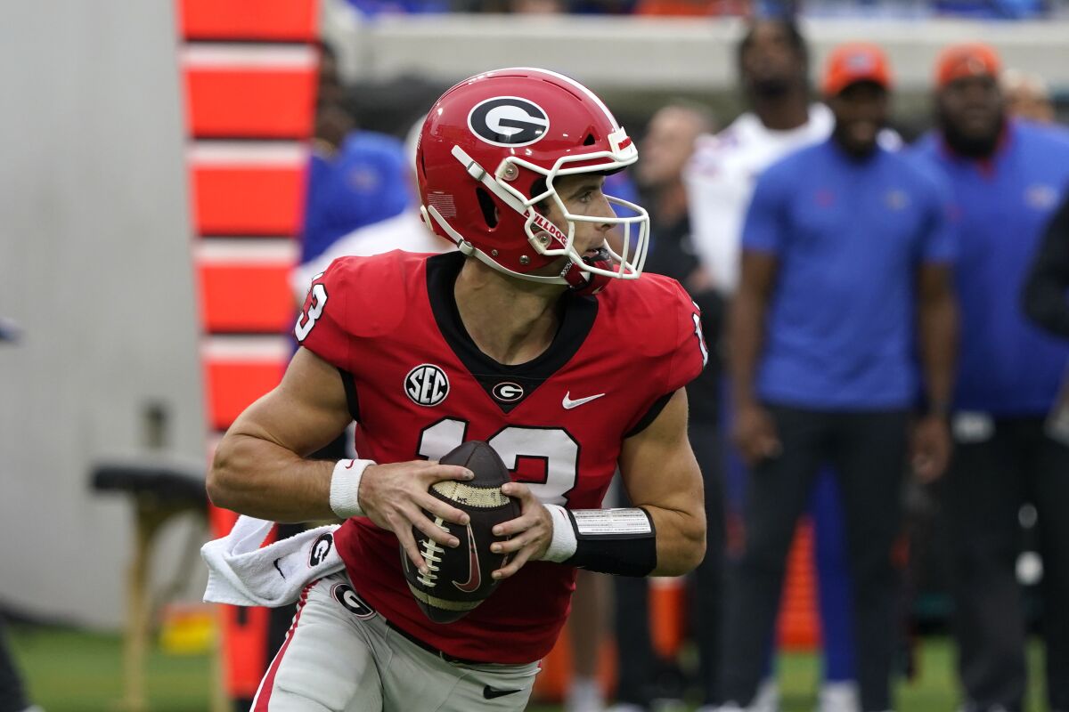 Georgia quarterback Stetson Bennett will be aiming for a win against Florida on Oct. 29.