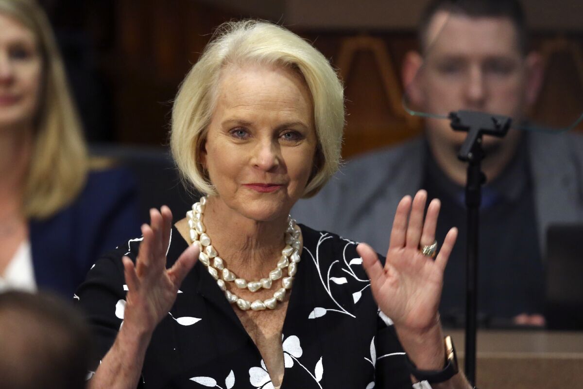 Cindy McCain waves to the crowd during Arizona Gov. Doug Ducey's address to the Legislature in January.