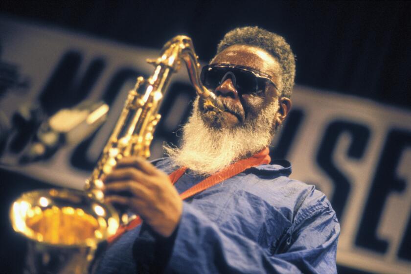 THE HAGUE, NETHERLANDS - 12th JULY: Tenor sax player Pharaoh Sanders performs live on stage at the North Sea Jazz festival in the Congresgebouw, The Hague, Netherlands on 12th July 1990. (photo by Frans Schellekens/Redferns)