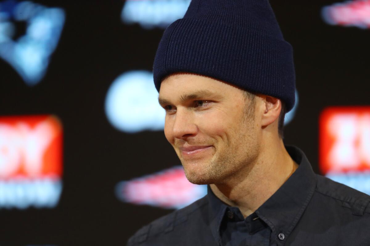 Tom Brady addresses the media in a news conference following the New England Patriots' 20-13 loss to the Tennessee Titans in the AFC wild card playoff game in January.