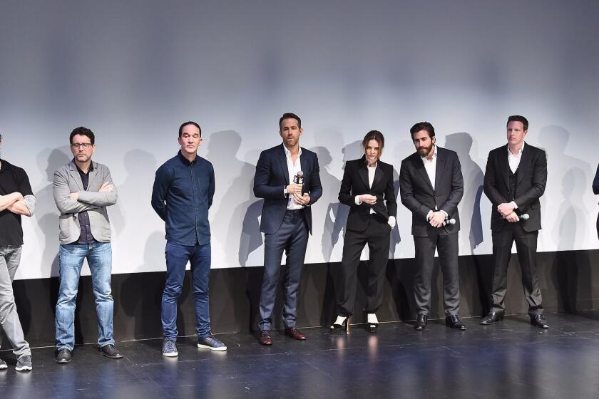The "Life" team at the South by Southwest Film Festival, from left: writers Paul Wernick and Rhett Reese, director Daniel Espinosa, actors Ryan Reynolds, Rebecca Ferguson and Jake Gyllenhaal, and producers David Ellison and Bonnie Curtis.