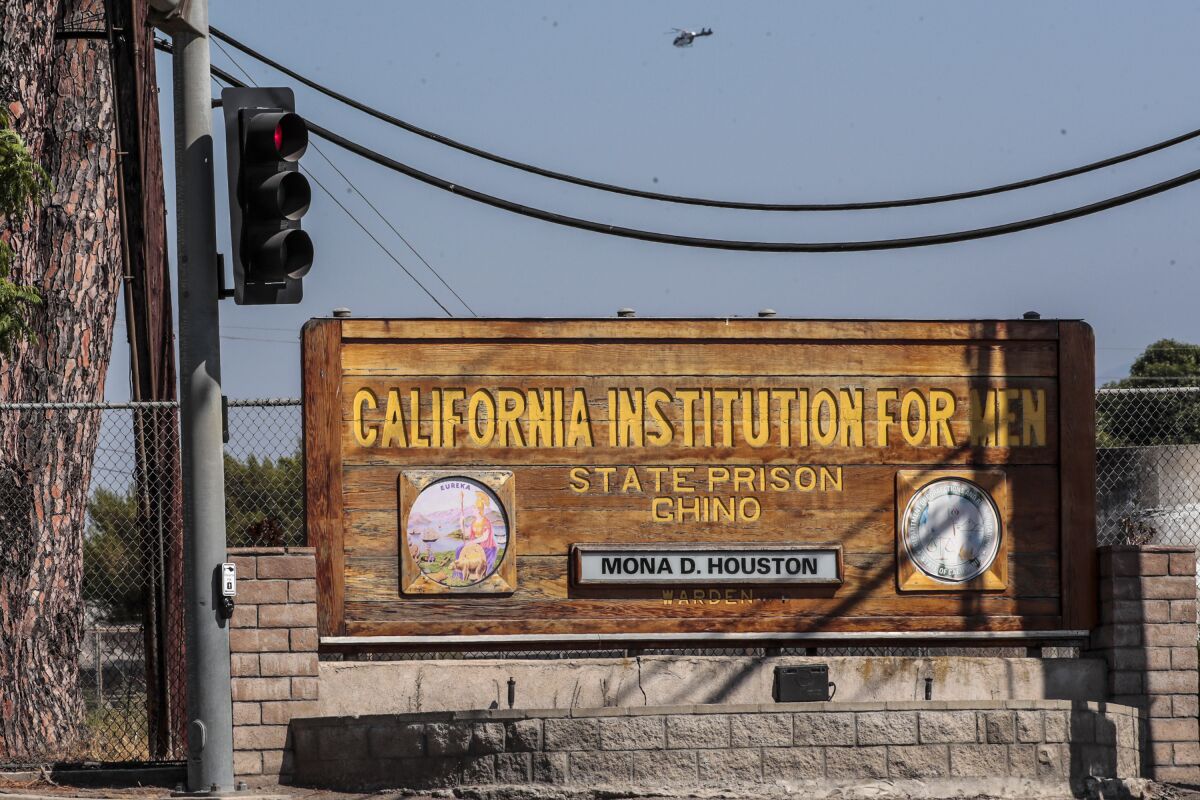 A sign for a California state prison in Chino