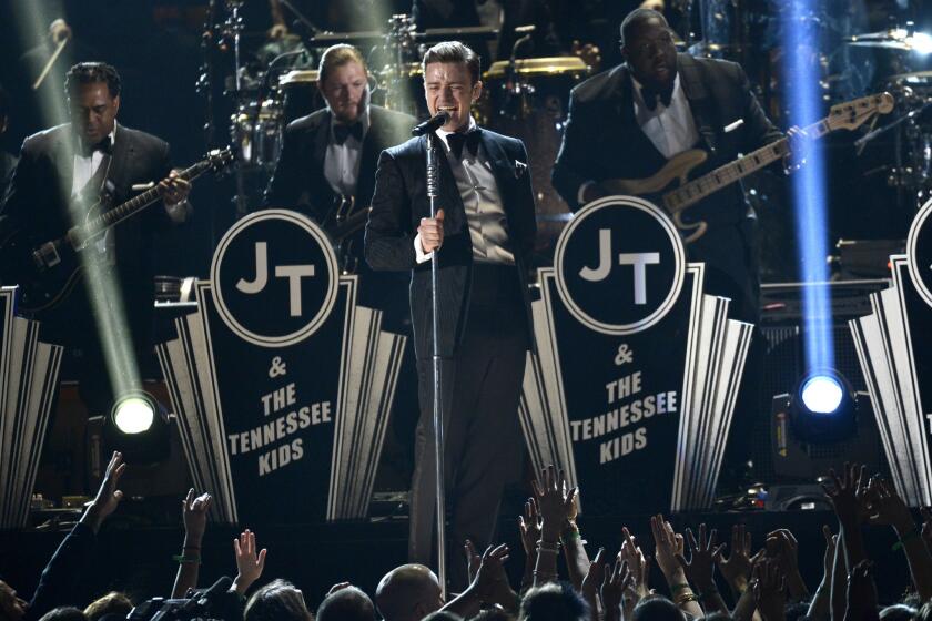 Justin Timberlake donned a "Suit & Tie" for his performance at the Grammy Awards at Staples Center on Sunday.