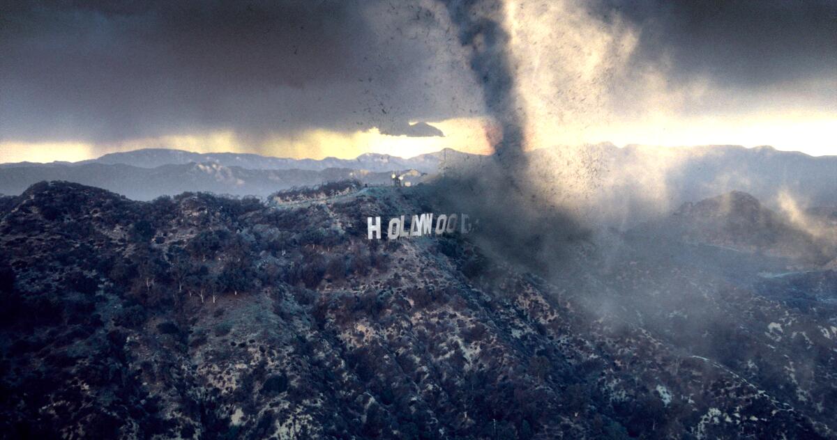 The famed Hollywood sign is destroyed by a devastating tornado in the 2004 film, "The Day After Tomorrow."