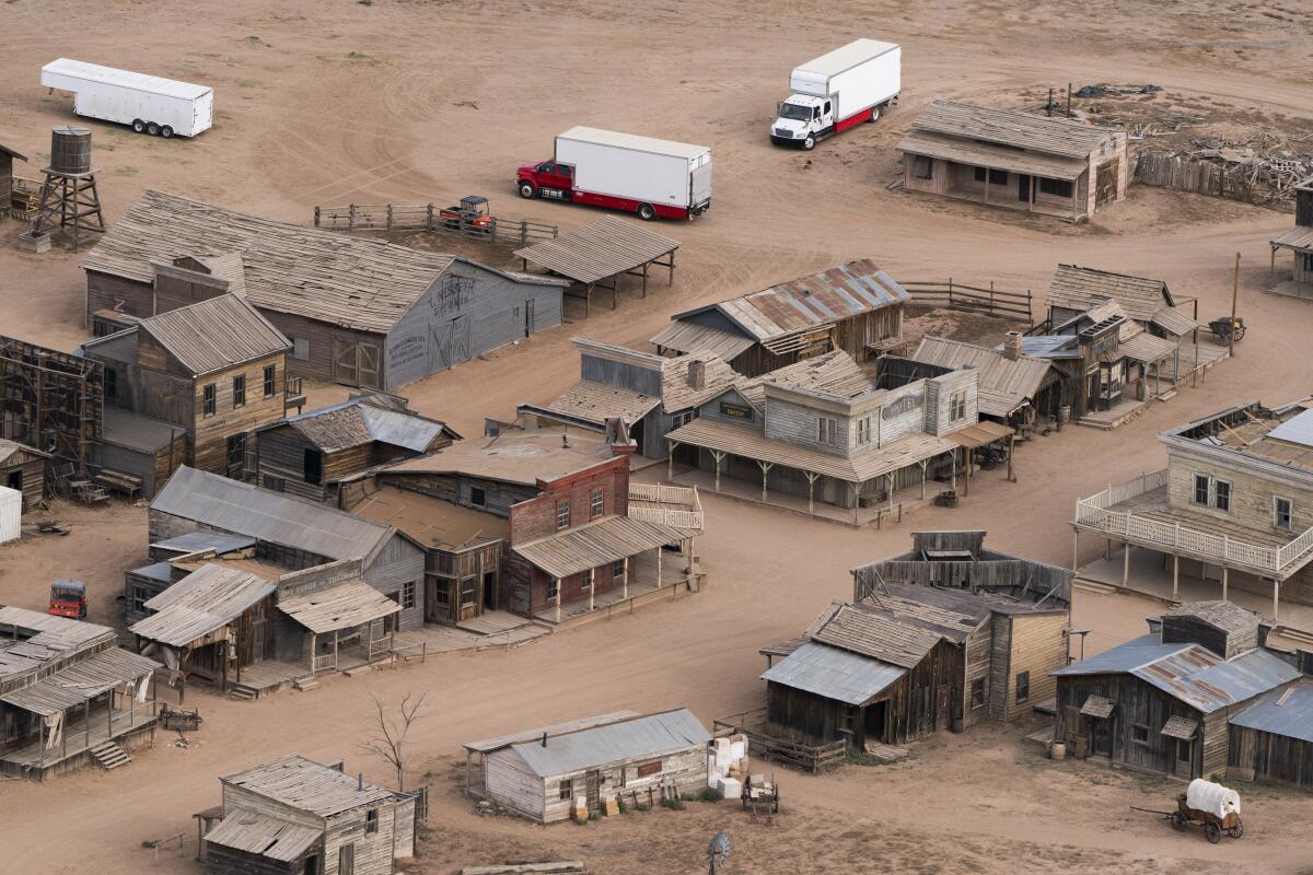 This aerial photo shows the Bonanza Creek Ranch in Santa Fe, N.M., Saturday, Oct. 23, 2021. 