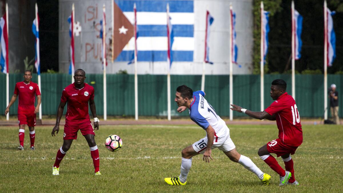 U.S. midfielder Sacha Kljestan tries to control the ball during an exhibition game against Cuba on Friday.