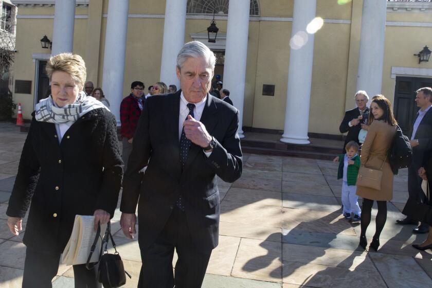 WASHINGTON, DC - MARCH 24: Special counsel Robert Mueller walks with his wife Ann Mueller on March 24, 2019 in Washington, DC. Special counsel Robert Mueller has delivered his report on alleged Russian meddling in the 2016 presidential election to Attorney General William Barr. (Photo by Tasos Katopodis/Getty Images) ** OUTS - ELSENT, FPG, CM - OUTS * NM, PH, VA if sourced by CT, LA or MoD **