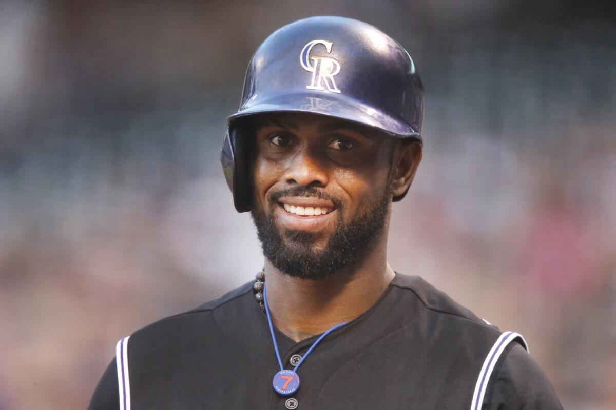 FILE - In this Aug. 21, 2015, file photo, Colorado Rockies shortstop Jose Reyes is seen in the first inning of a baseball game in Denver. Reyes was arrested after an argument with his wife turned physical at the Four Seasons Resort in Wailea, Maui, on Oct. 31. Maui police say in a statement Reyes' wife was treated by medics at the scene then transported to a nearby hospital for treatment. (AP Photo/David Zalubowski, File)