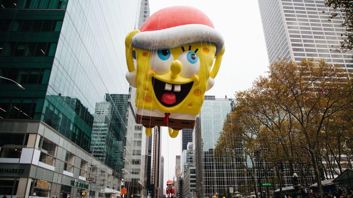A SpongeBob SquarePants balloon at Macy's Thanksgiving Day Parade in New York City in November 2016.