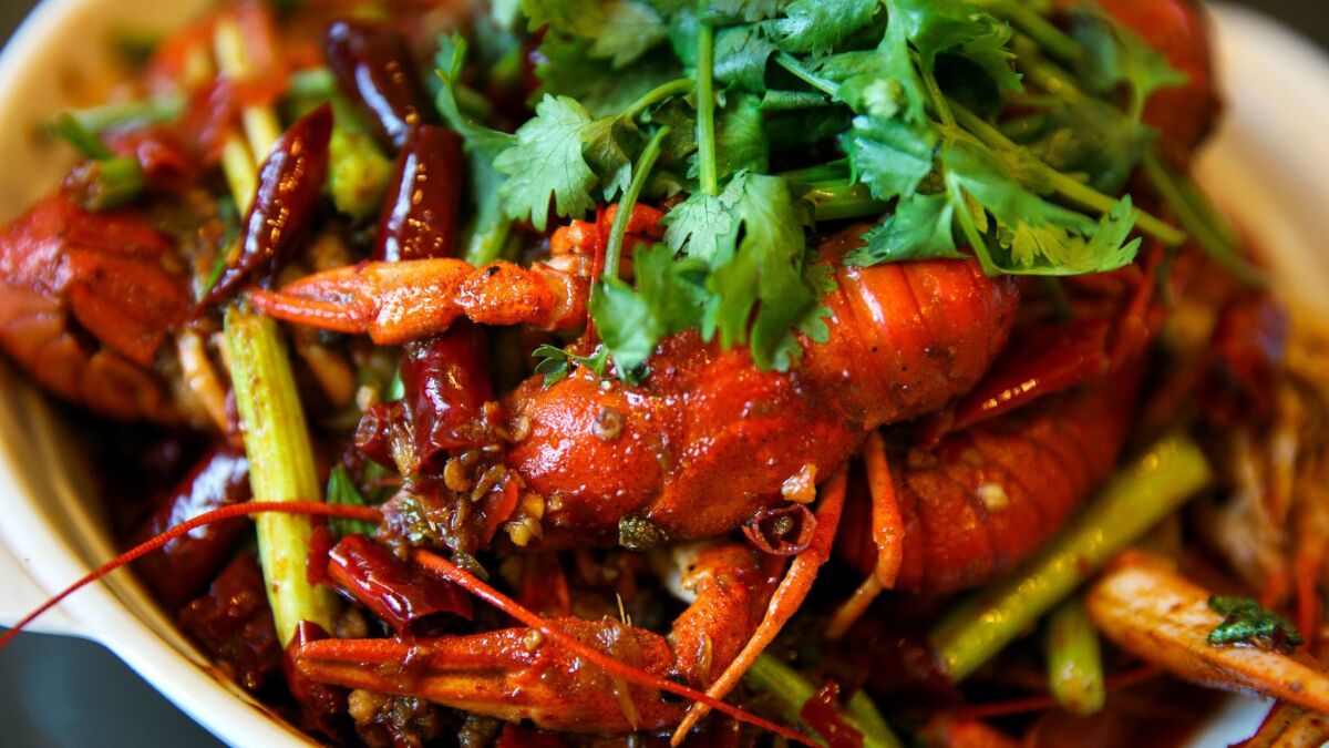 Crawfish dish is served at the Sichuan restaurant Nothingness.