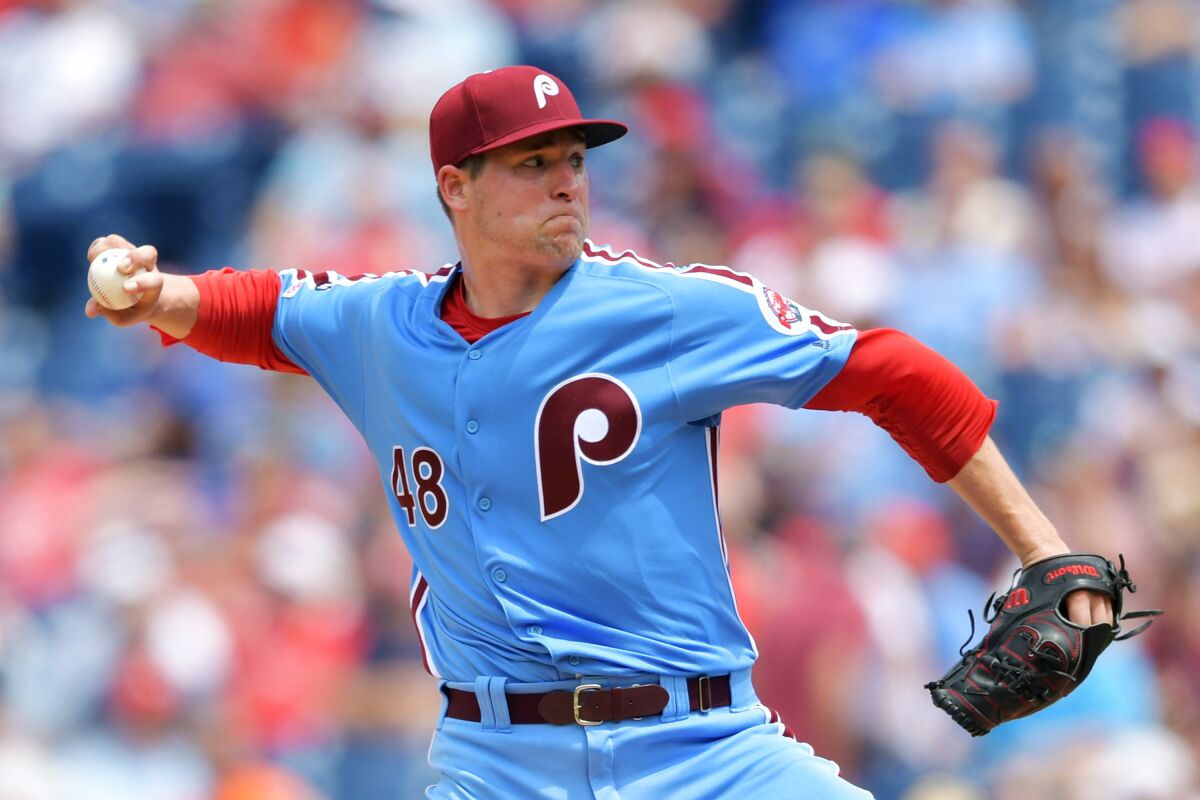 Jerad Eickhoff, pictured at Citizens Bank Park on May 30 in Philadelphia.