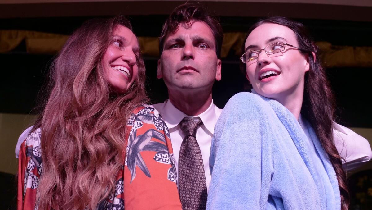Kirra Adams, Pete Zanko and Carly Salway in Point Loma Playhouse's "She's at the Library."