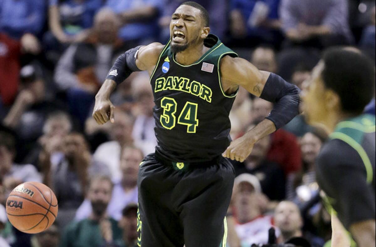 Baylor forward Cory Jefferson reacts after scoring against Creighton on Sunday.