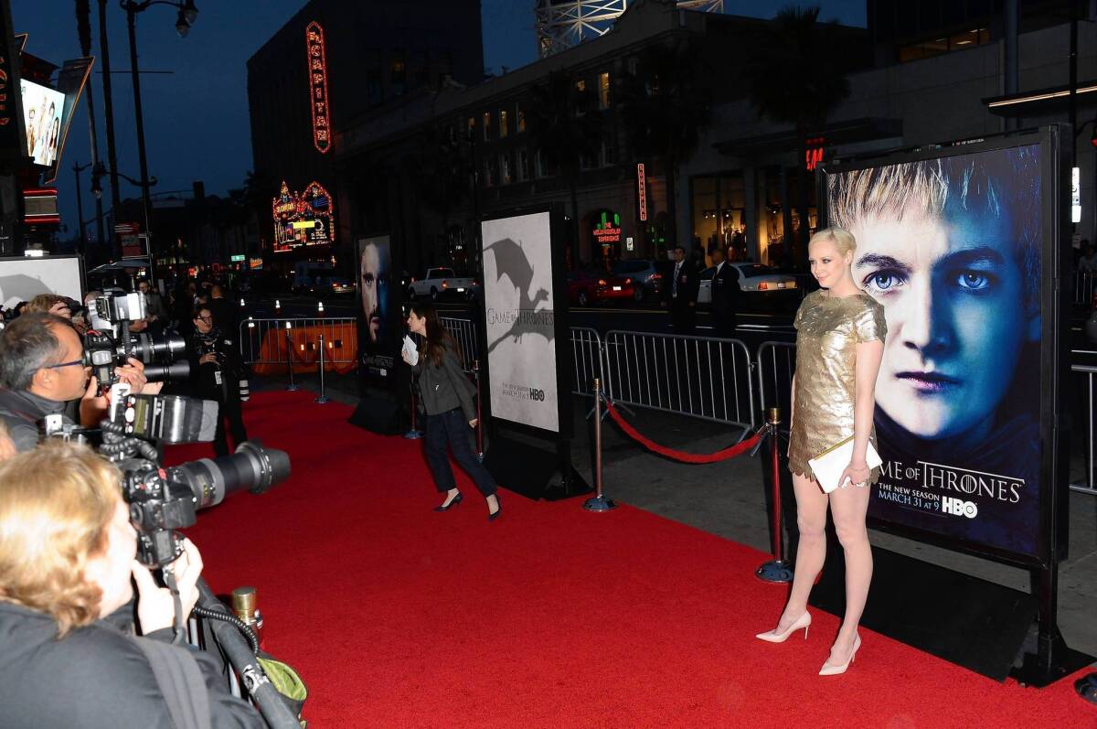 Actress Gwendoline Christie arrives at the premiere of HBO's 'Game Of Thrones' Season 3 at TCL Chinese Theatre.
