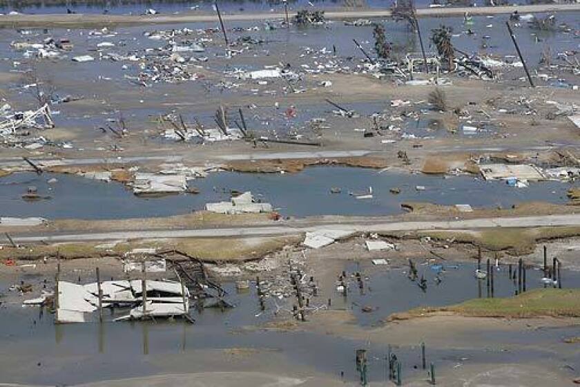 The town of Holly Beach on the Louisiana Gulf Coast was completely destroyed and washed away by Hurricane Rita. No homes or businesses remained.