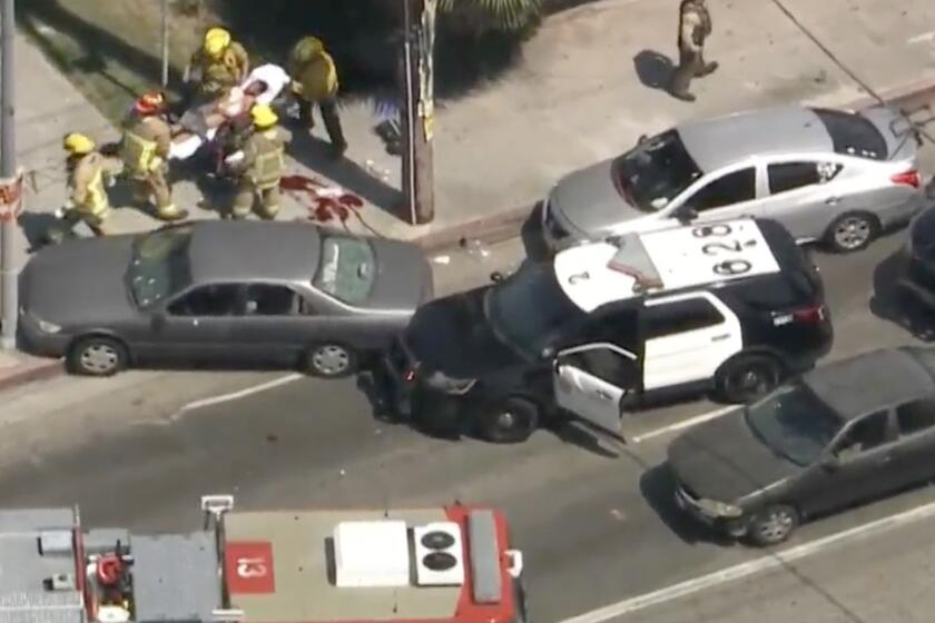 Los Angeles County Sheriff’s deputies shot a suspected carjacker at the end of a pursuit in Pico-Union Wednesday afternoon. The suspect, whose identity has not been released, was wanted for carjacking and assault on a peace officer, said Deputy Lucero.