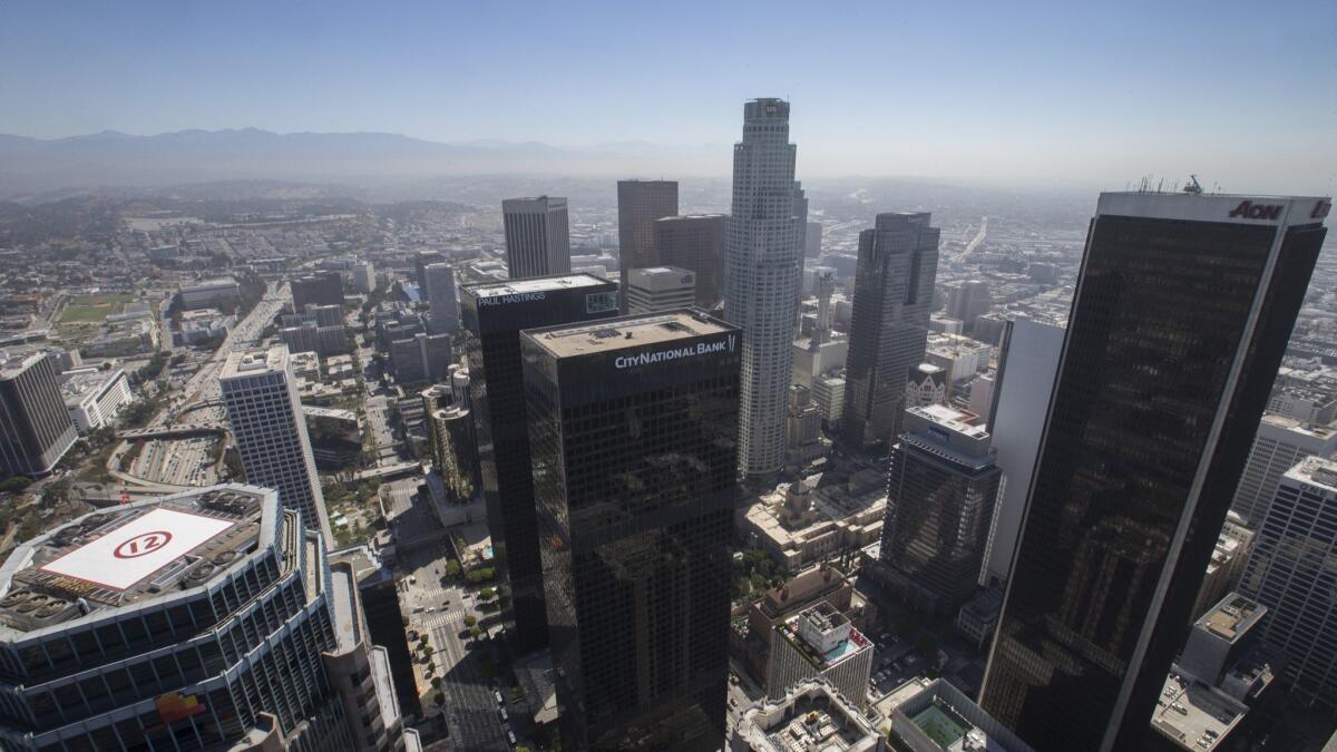 A view of smog in downtown Los Angeles on June 20, 2017.
