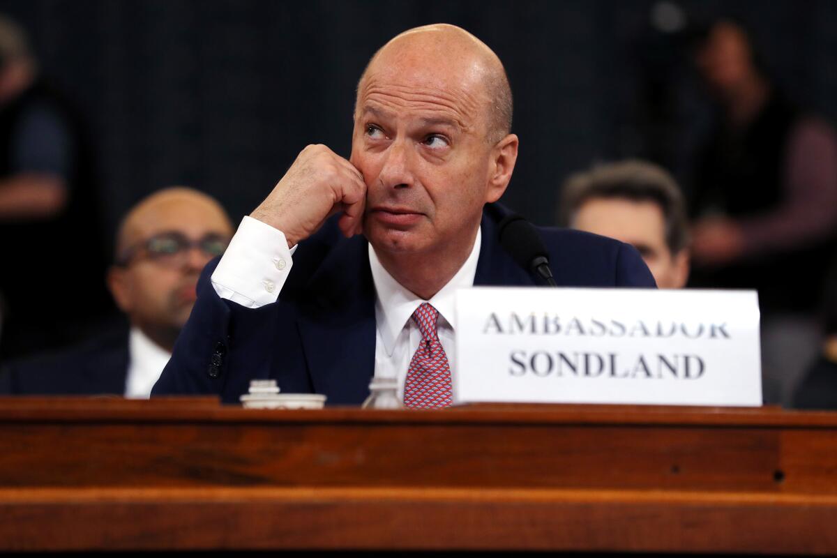 Gordon Sondland, the U.S ambassador to the European Union, testifies before the House Intelligence Committee on Nov. 20.