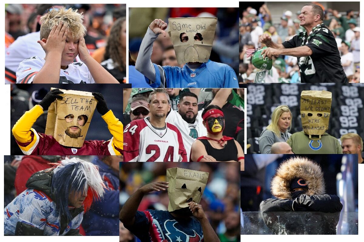 A collage of frustrated NFL fans.