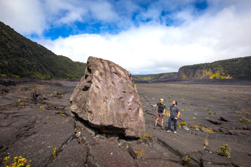 A massive boulder on the newly reopened Kilauea Iki Trail in Hawaii Volcanoes National Park.