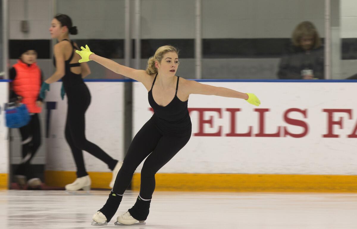Gracie Gold, two-time U.S. national figure skating champion, practices her program at the Toyota Sports Center on Feb. 3, 2016.