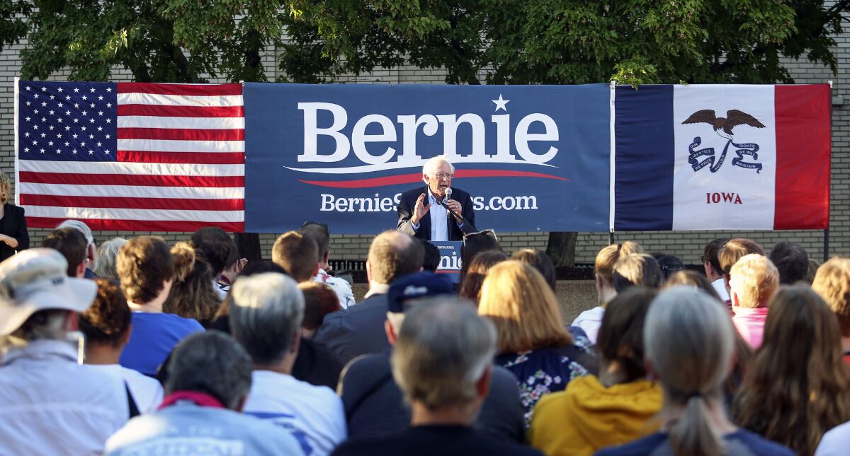 Democratic presidential candidate U.S. Sen. Bernie Sanders speaks in Dubuque, Iowa, on Monday.