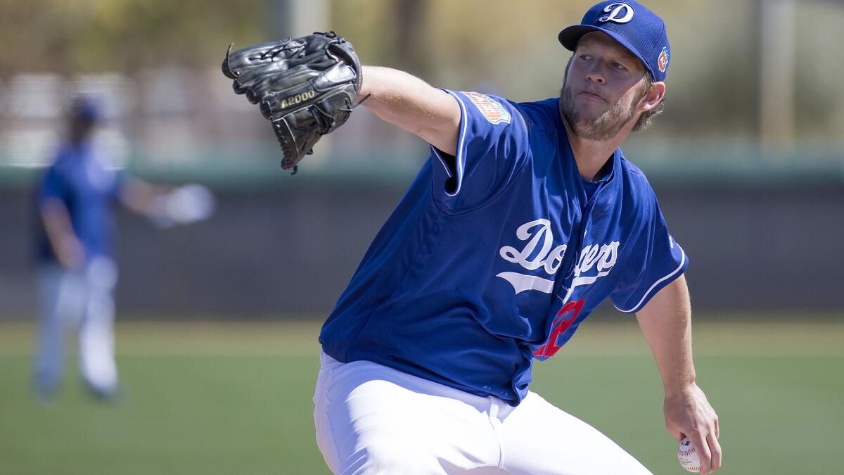 Dodgers ace Clayton Kershaw throws live batting practice to his teammates on Feb. 27.
