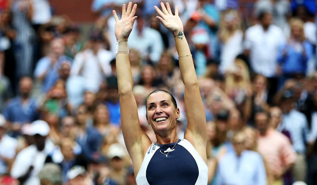 Flavia Pennetta celebrates after defeating Roberta Vinci during their Women's Singles Final match at the U.S. Open on Saturday.