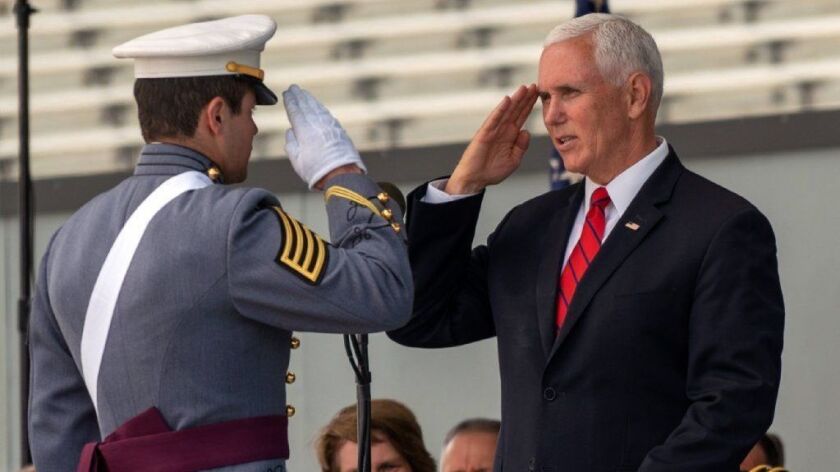 Vice President Mike Pence hands out diplomas during the U.S. Military Academy Class of 2019 graduation ceremony on Saturday.