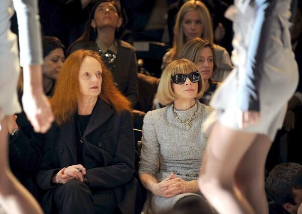 Vogue creative director Grace Coddington, left, and American Vogue editor in chief Anna Wintour attend the Zac Posen Fall 2010 Fashion Show.