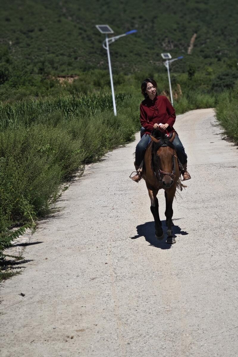 A person on horseback.