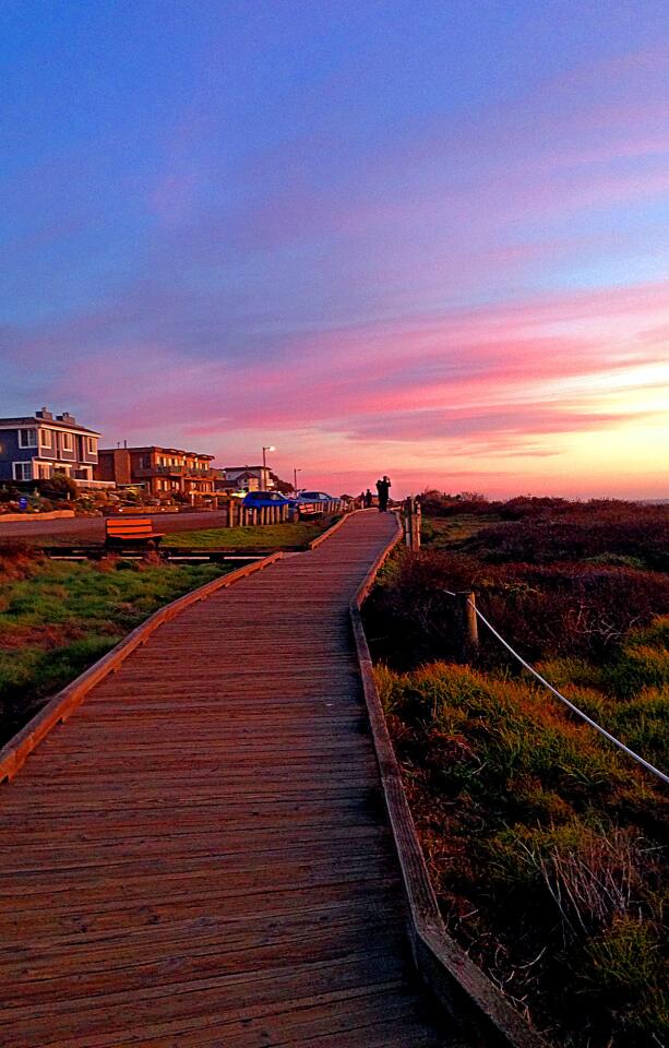 The best time to visit Moonstone Beach is early in the morning or late in the afternoon, when there is typically a lull in the wind.