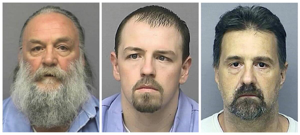 Randy A. Ridens Sr., left, Allen M. Hurst, center, and Scott A. Gilbert were recaptured after escaping from the minimum-security unit at the Lansing Correction Facility in Kansas.
