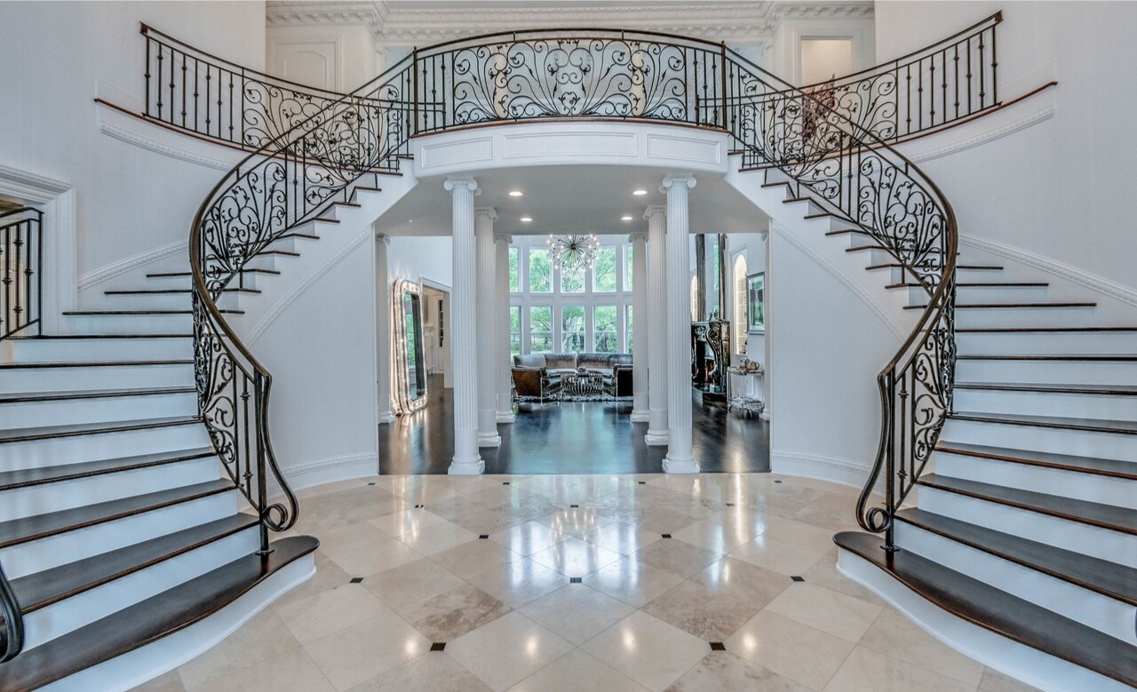 The three-story brick mansion boasts seven bedrooms and 10 bathrooms in over 12,000 square feet.