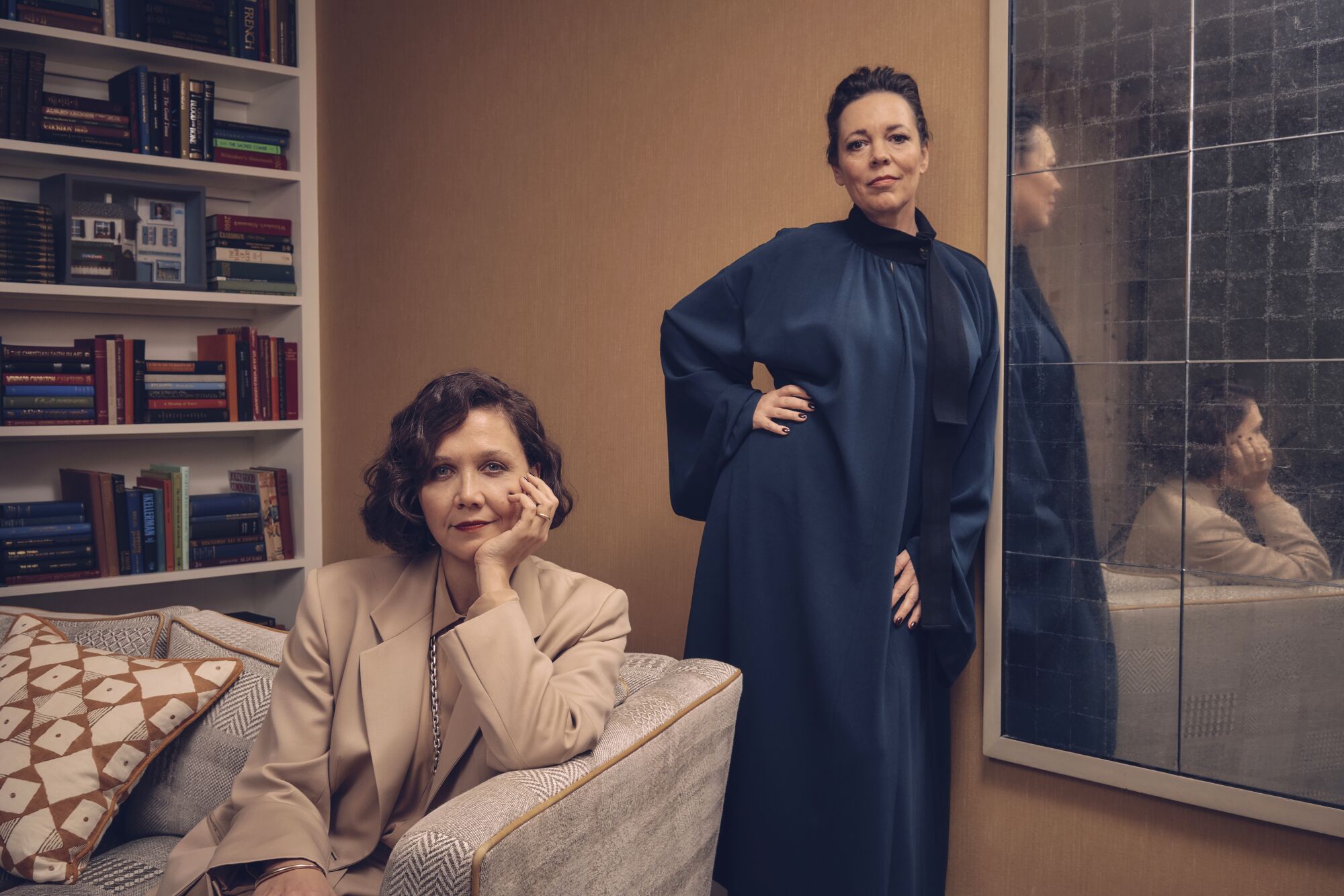 A portrait of director Maggie Gyllenhaal and actor Olivia Colman 