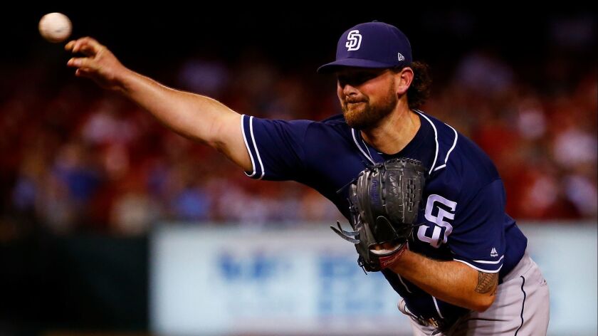 Kirby Yates pitches against the St. Louis Cardinals on June 12 at Busch Stadium.
