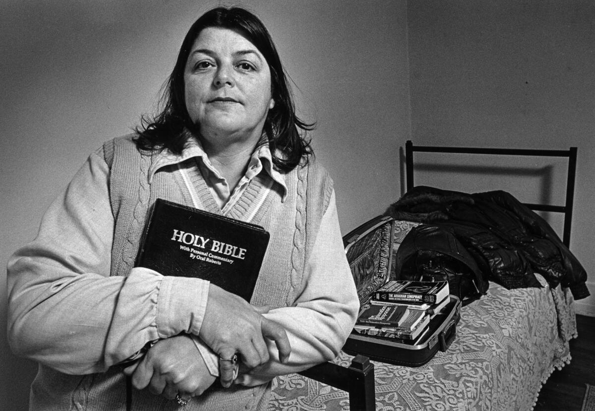 Jan. 12, 1987: Elizabeth Presley, 46, has been homeless for two years. She says that her religious faith helps her cope with homelessness.