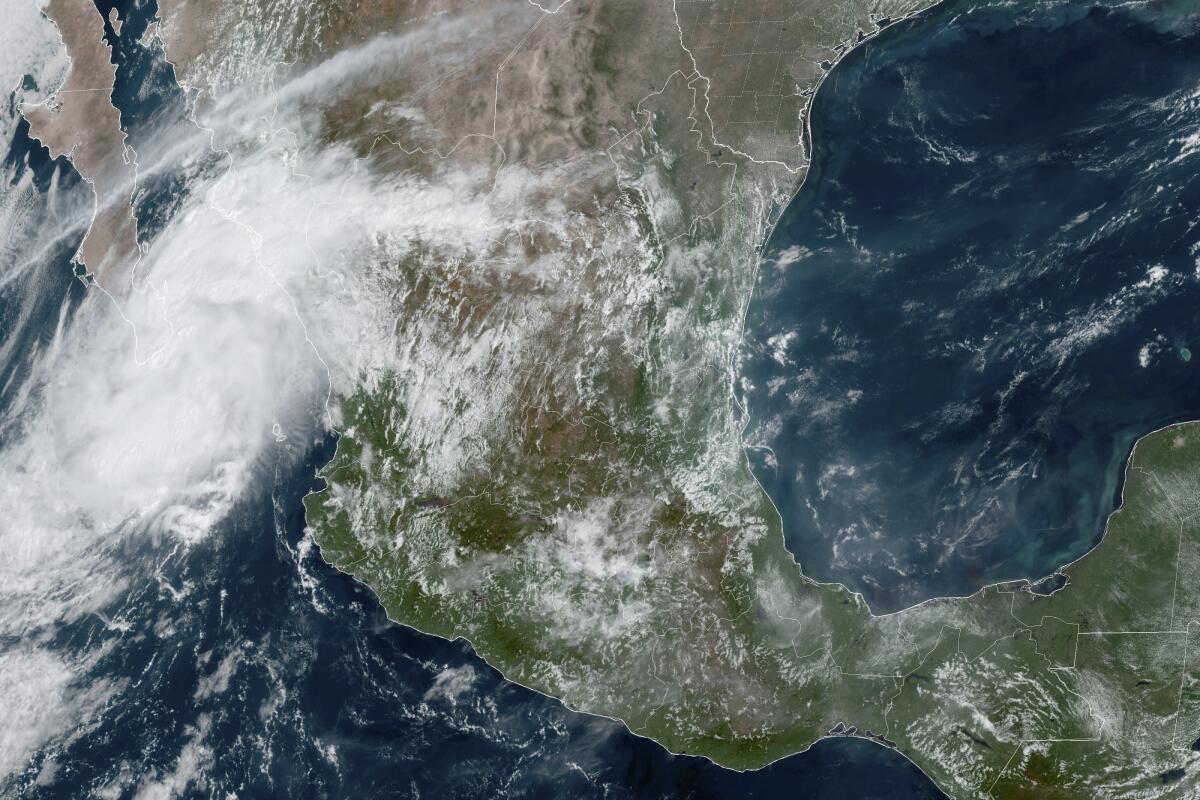 This satellite image shows Tropical Storm Ileana at Mexico's southern tip of the Baja California peninsula. 