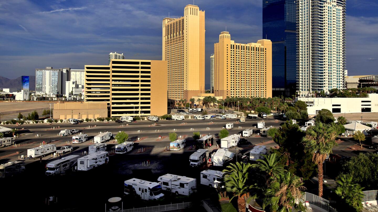 The KOA campground on the Las Vegas Strip is located on a corner of the Circus Circus parking lot.
