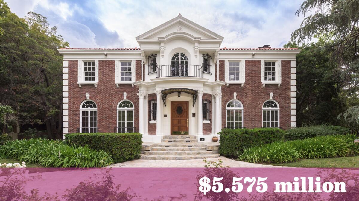 The 1920s Georgian Colonial, built for Warner Bros. cofounder Harry Warner, has listed for sale in Hanock Park for $5.575 million.