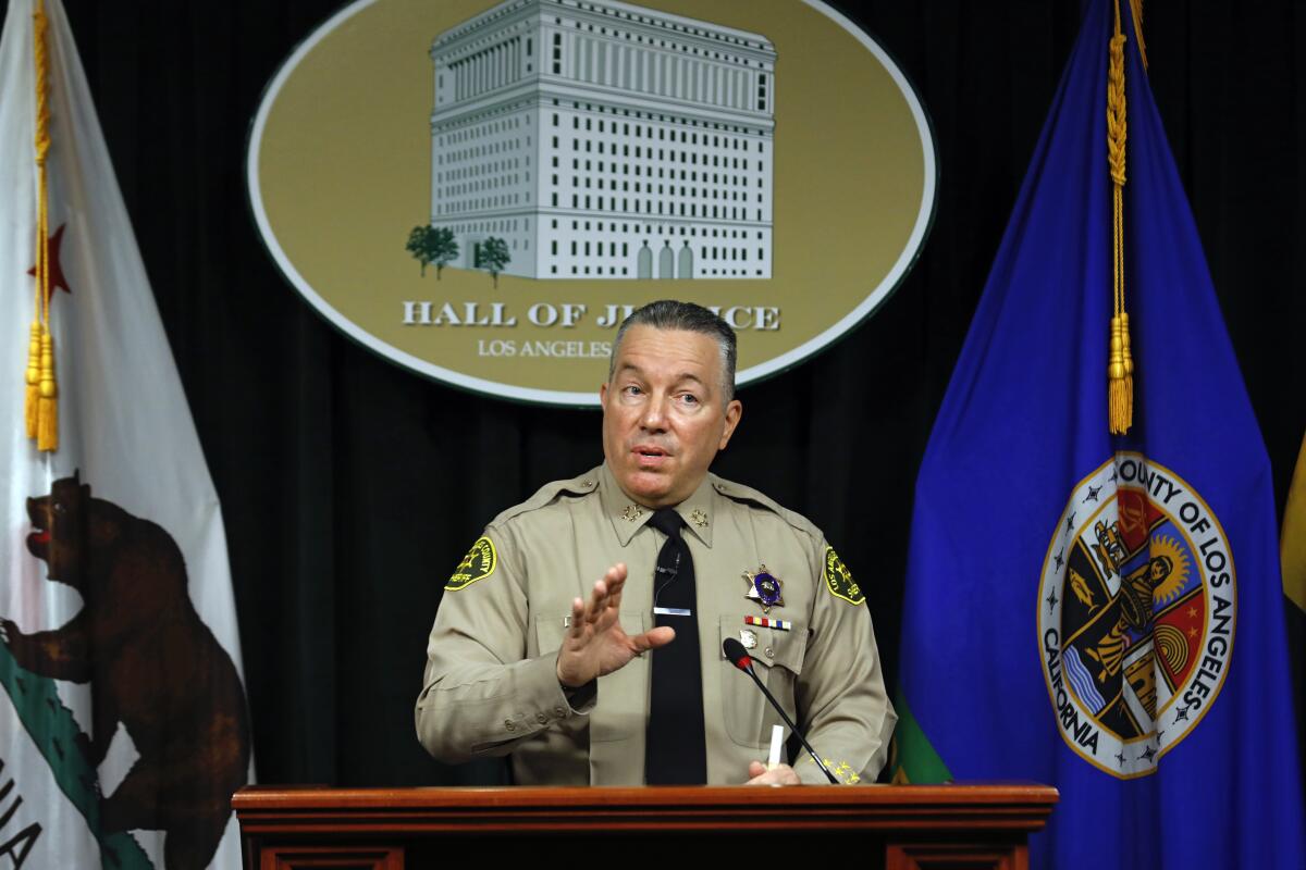 Los Angeles County Sheriff Alex Villanueva speaks at a news conference in November.