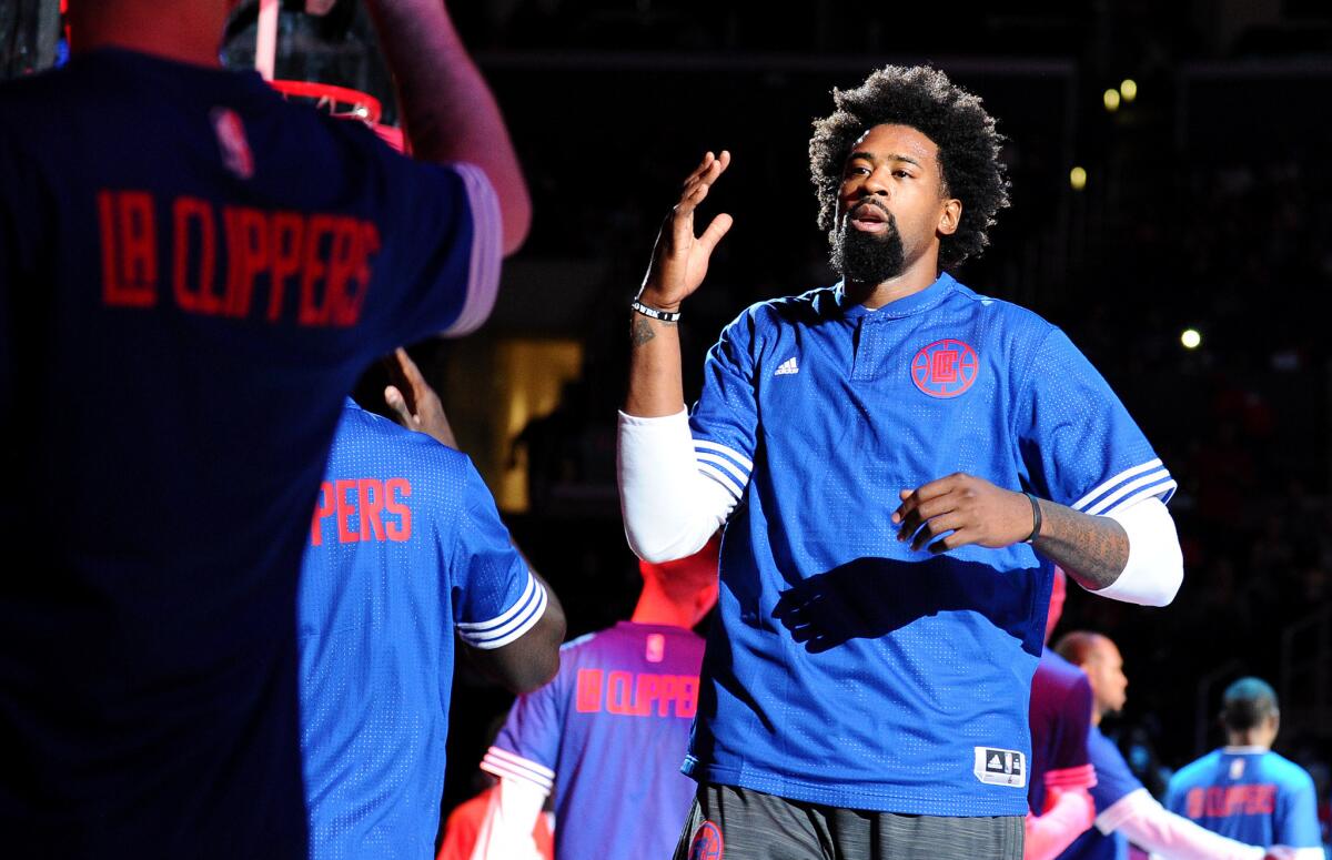 Clippers center DeAndre Jordan is introduced before a game at the Staples Center Tuesday.