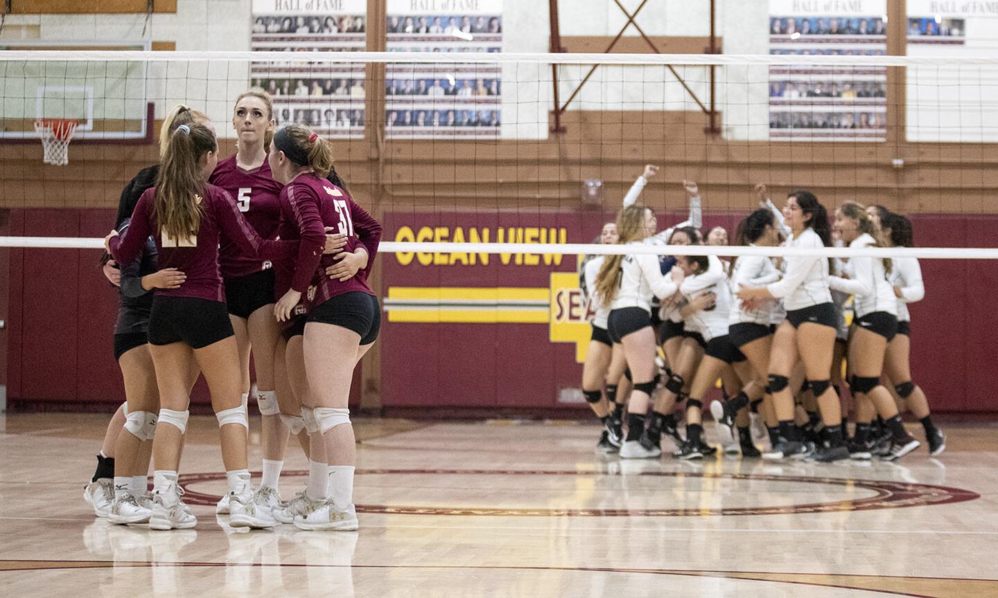 Chatsworth celebrates a tie breaker win over Ocean View during a first round CIF State Southern California Regional Division IV match on Tuesday, November 6.