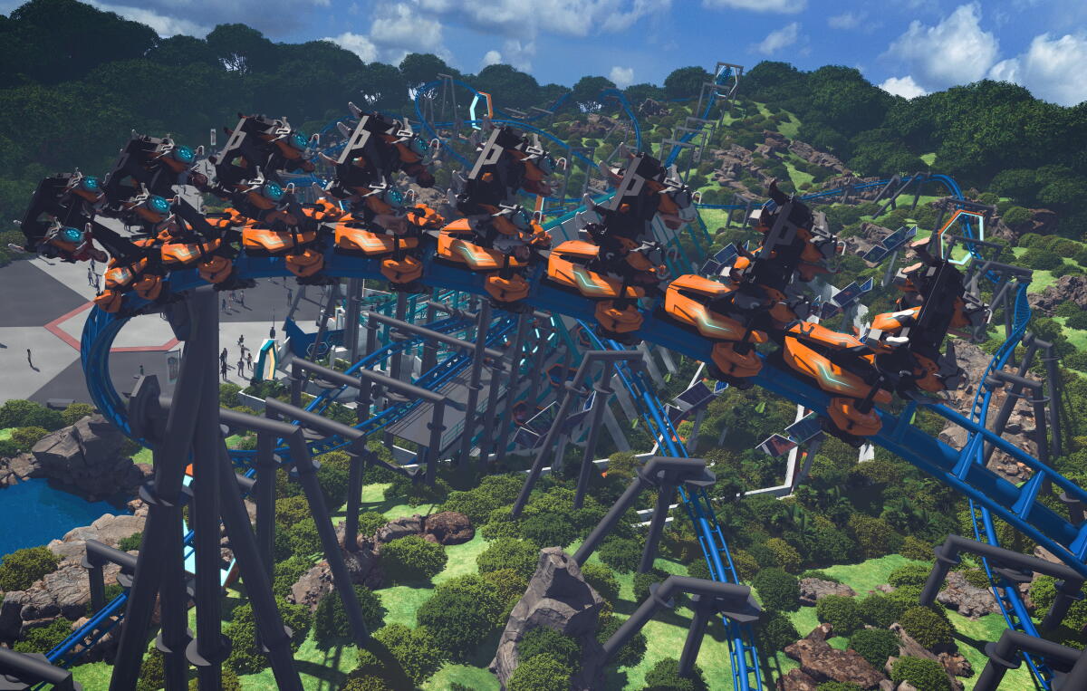 Magic Mountain 全新 Thrill Glider 的概念图，最高高度将达到 104 英尺。