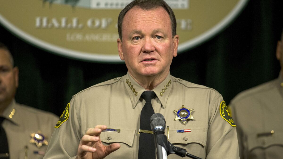 Los Angeles County Sheriff Jim McDonnell discusses crime statistics and other issues at the Hall of Justice