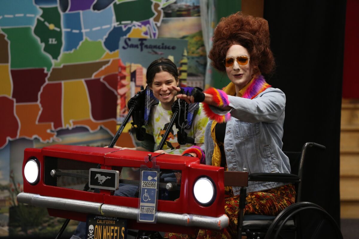 Paúl Araújo and Cass Pfann in "Emily Driver's Great Race Through Time and Space."