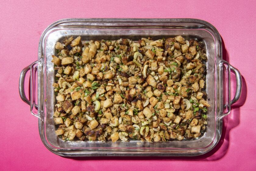 Stuffing baked in a pan gives you a crunchy top.